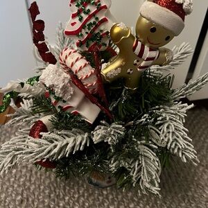 Festive Holiday Arrangement with Gingerbread and Candy Accents